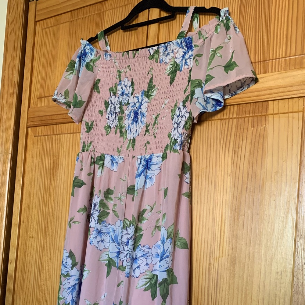 Lily Star Long/short pink floral dress - off shoulder with straps! size large
